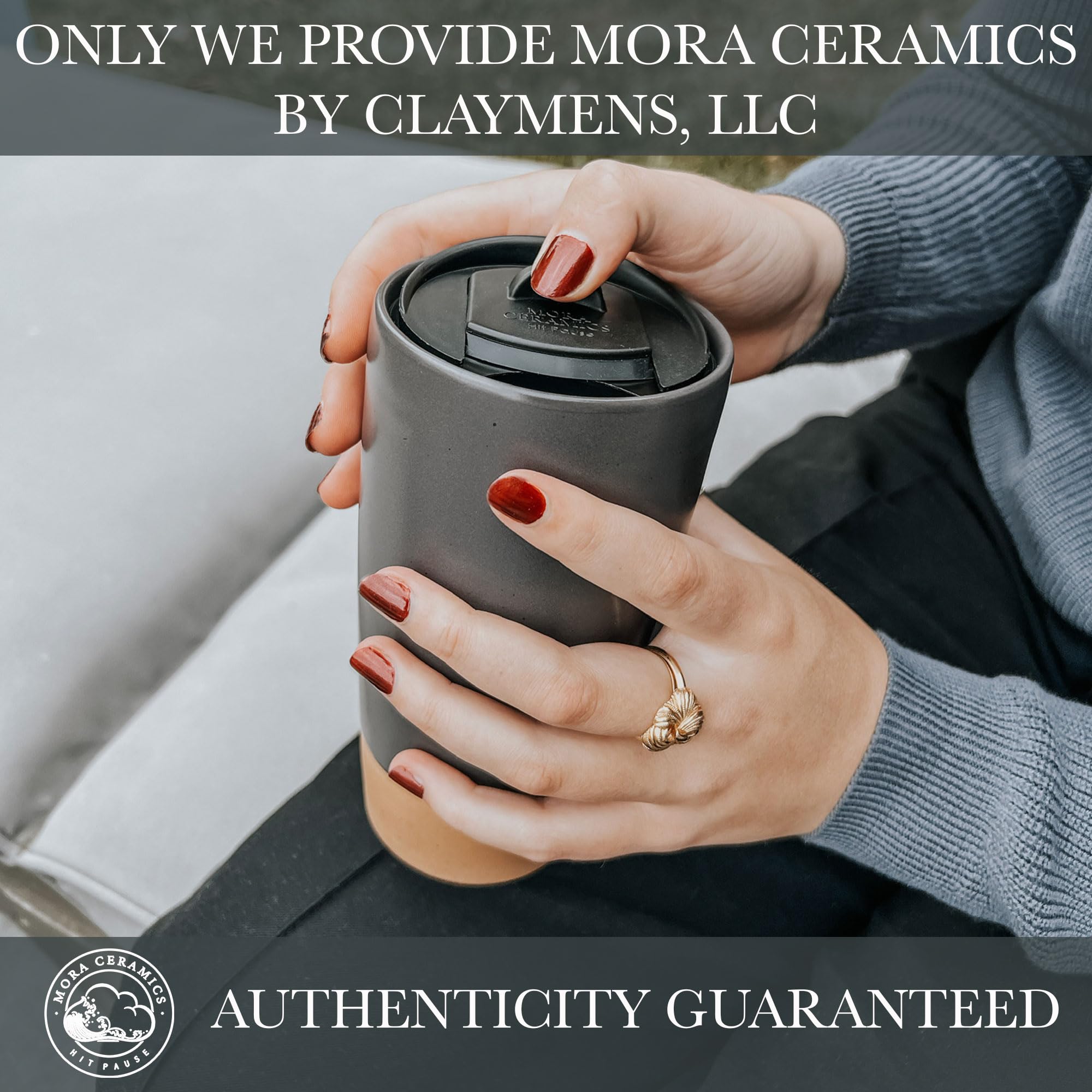 Mora Double Wall Ceramic Coffee Travel Mug with Lid, 14 oz, Portable, Microwave, Dishwasher Safe, Insulated Reusable Tall Cup, Splash Resistant Lid - To Go Tumbler for Car Cup Holder, Nightwaves