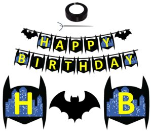 vision licensed bat superhero large 6" happy birthday banner sign | unique bat design city background for kids bat birthday theme party supplies