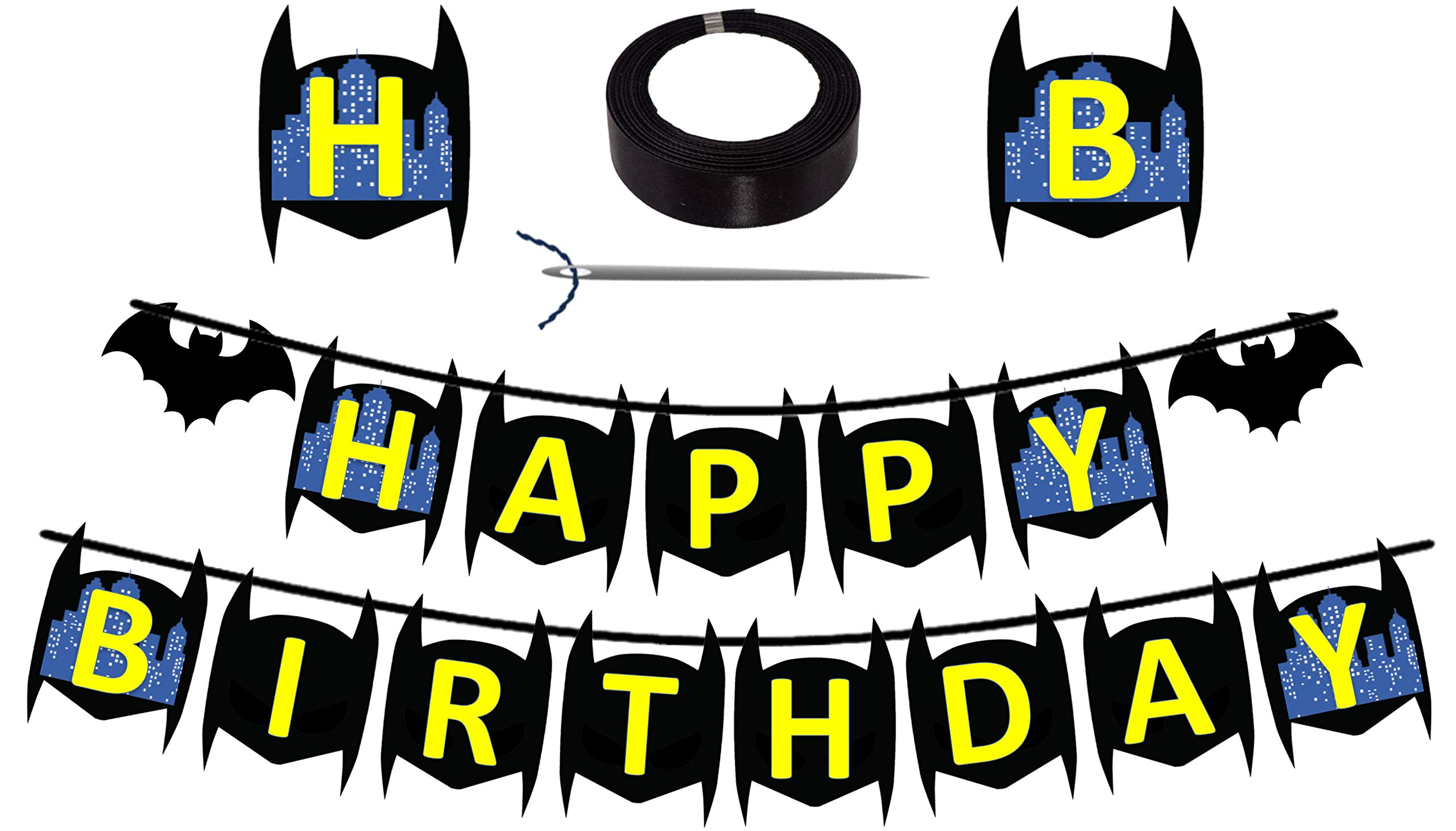 Vision Licensed Bat Superhero Large 6" Happy Birthday Banner Sign | Unique Bat design City Background For Kids Bat Birthday Theme Party Supplies