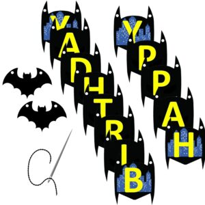 Vision Licensed Bat Superhero Large 6" Happy Birthday Banner Sign | Unique Bat design City Background For Kids Bat Birthday Theme Party Supplies