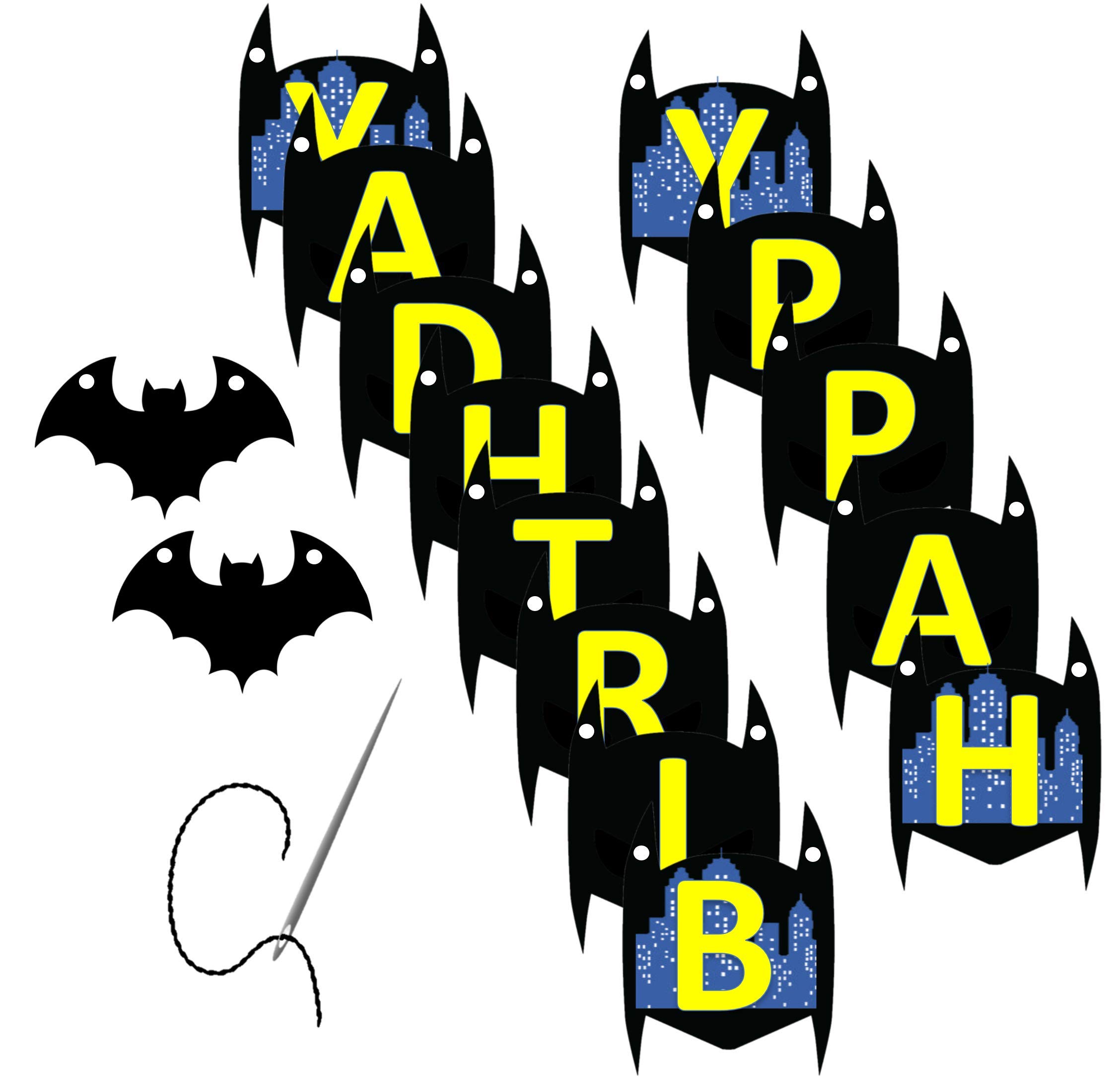 Vision Licensed Bat Superhero Large 6" Happy Birthday Banner Sign | Unique Bat design City Background For Kids Bat Birthday Theme Party Supplies