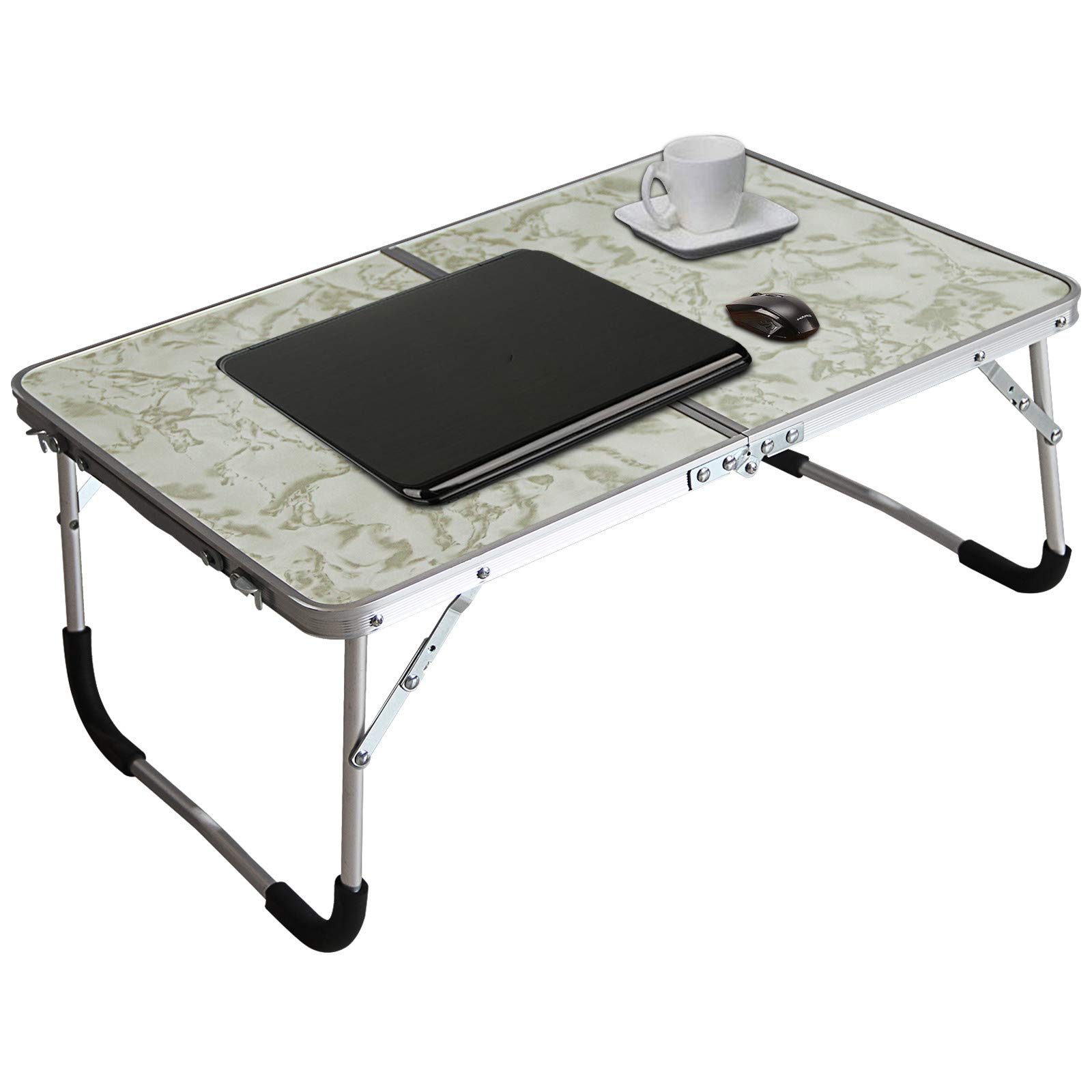 Jucaifu Foldable Laptop Table, Bed Desk, Breakfast Serving Bed Tray, Portable Mini Picnic Table & Ultra Lightweight, Folds in Half with Inner Storage Space (Stripe)