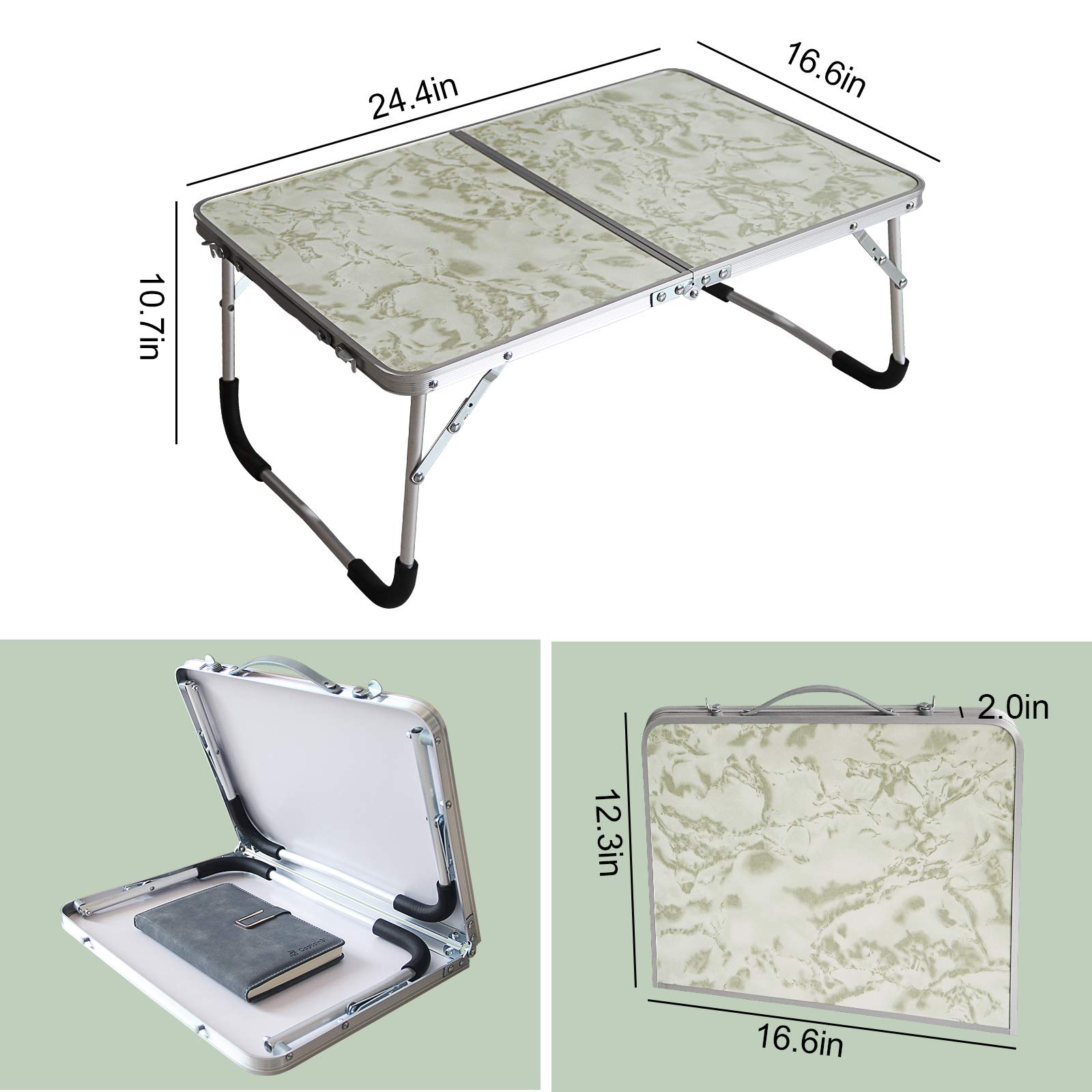 Jucaifu Foldable Laptop Table, Bed Desk, Breakfast Serving Bed Tray, Portable Mini Picnic Table & Ultra Lightweight, Folds in Half with Inner Storage Space (Stripe)