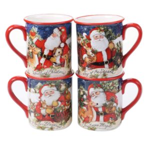 certified international magic of christmas santa 16 oz. mugs, set of 4, 4 count (pack of 1), multicolored
