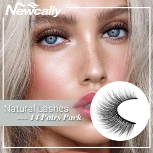 Newcally Lashes False Eyelashes Natural Fluffy Light Volume Faux Mink Lashes 14 Pairs Pack