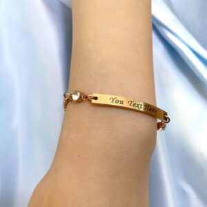 Personalised Birthstone Bracelets Engraved Bar Bracelet for Her Custom Gift for Mothers Day Birthday Christmas Friendship Mum Sister Bridesmaid Auntie Girlfriend 13th 18th 21st 30th (March)