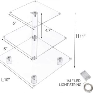 Pastry Stand 3 Tier Acrylic Cupcake Display Stand Light up Cake Stand Cupcake Holder Pastry Serving Platter Candy Bar Party Décor Wedding Birthday Holidays，Christmas（Blue Light）…