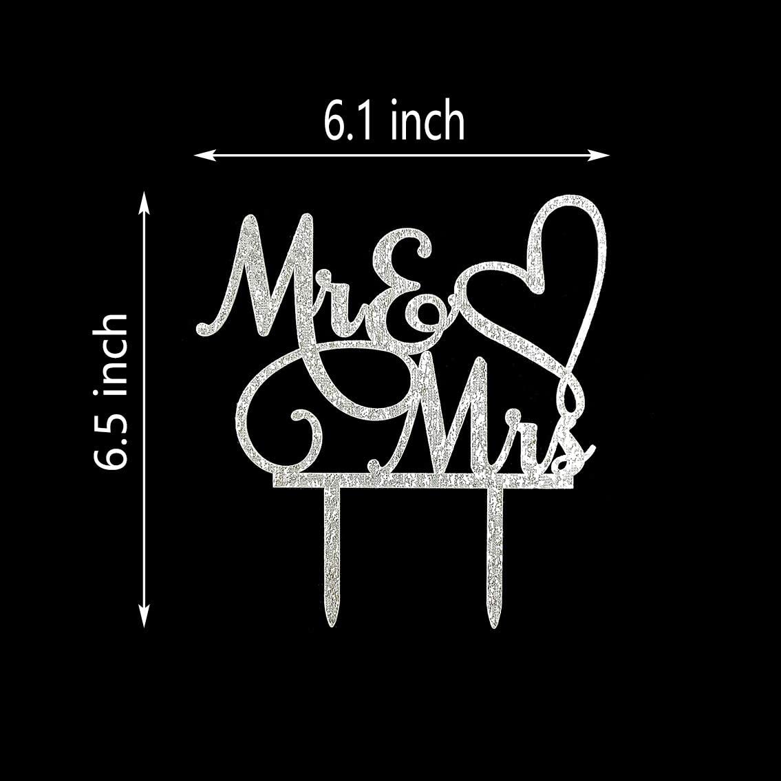 AMINJIE Mr and Mrs Cake Topper Decoration For Bride and Groom Sign Wedding/Engagement , Silver Glitter Acrylic