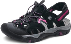 atika women athletic outdoor sandal, closed toe lightweight walking water shoes, summer sport hiking sandals, phoenix balck & violet, 6