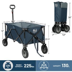 TIMBER RIDGE Collapsible Outdoor Folding Wagon Cart Heavy Duty Camping Patio Shopping Garden Cart with Side Bag Cup Holder,Blue