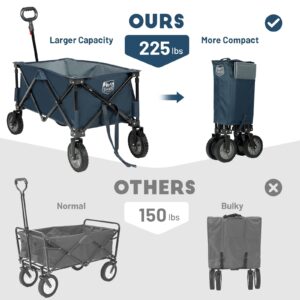 TIMBER RIDGE Collapsible Outdoor Folding Wagon Cart Heavy Duty Camping Patio Shopping Garden Cart with Side Bag Cup Holder,Blue