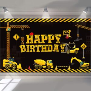 Tatuo Construction Happy Birthday Backdrop Banner Construction Party Supplies Dump Truck Party Decoration for Kids Boys Construction Birthday Party Favors