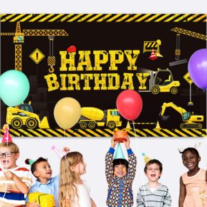 Tatuo Construction Happy Birthday Backdrop Banner Construction Party Supplies Dump Truck Party Decoration for Kids Boys Construction Birthday Party Favors