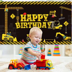 Tatuo Construction Happy Birthday Backdrop Banner Construction Party Supplies Dump Truck Party Decoration for Kids Boys Construction Birthday Party Favors