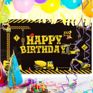 Tatuo Construction Happy Birthday Backdrop Banner Construction Party Supplies Dump Truck Party Decoration for Kids Boys Construction Birthday Party Favors