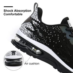 Dannto Women's Lightweight Walking Sneakers Air Cushion Tennis Athletic Running Fashion Sport Shoes for Girls Black Size 9