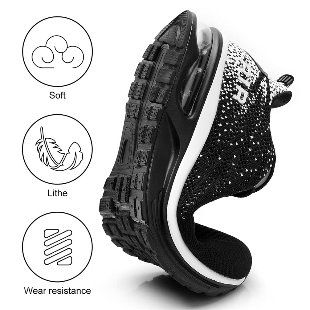 Dannto Women's Lightweight Walking Sneakers Air Cushion Tennis Athletic Running Fashion Sport Shoes for Girls Black Size 9