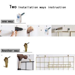 FRIADE Wall Grid Panel for Photo Display,Wall Storage Organizer,5 Metal Clips & 3 S Hooks & 4 Nails & 4 Plastic Hanging Buckles and 4 Screws Offered,Size 17.5" x 11.8",2 Pack(Gold)