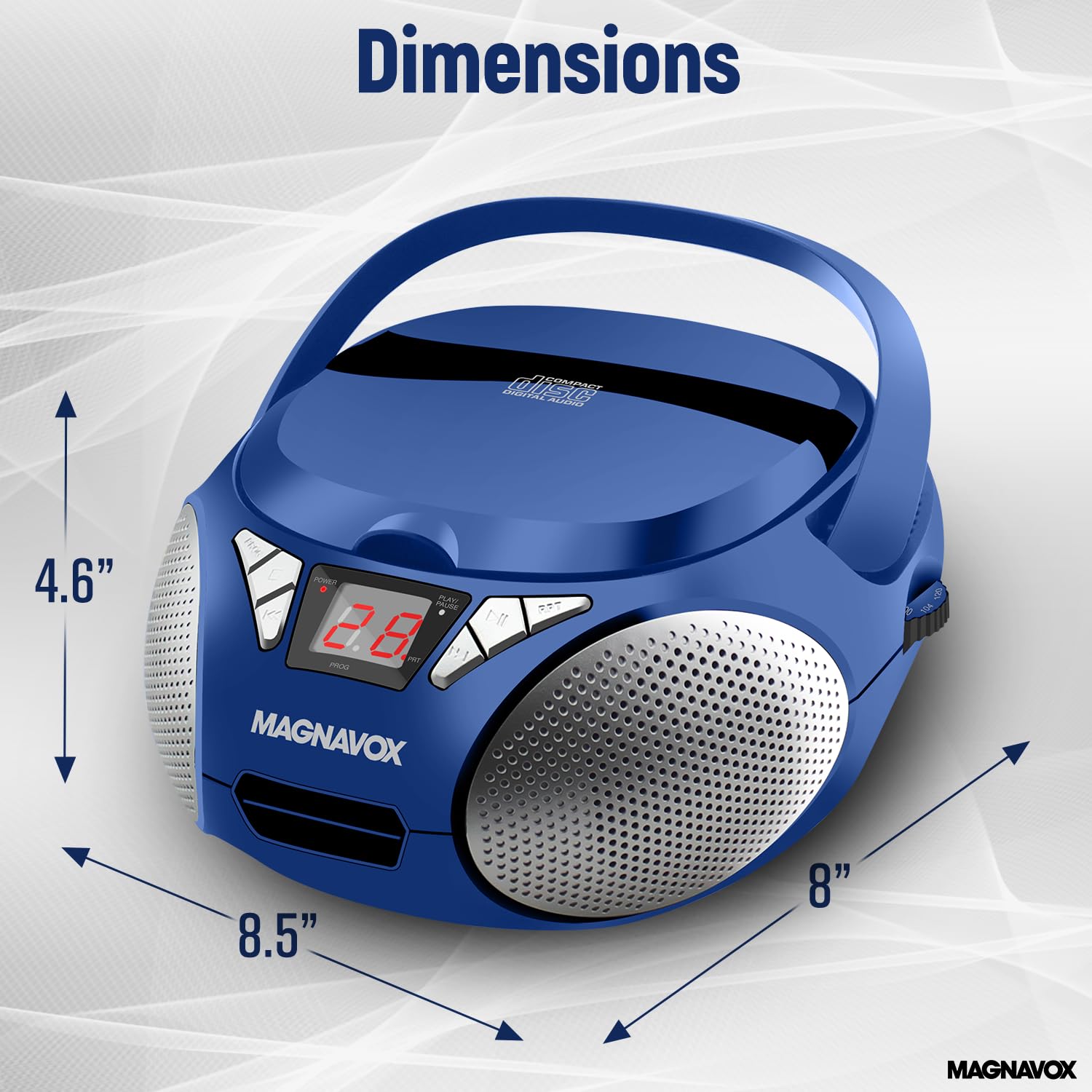 Magnavox MD6924 Portable Top Loading CD Boombox with AM/FM Stereo Radio in Black | CD-R/CD-RW Compatible | LED Display | AUX Port Supported | Programmable CD Player | (Blue)