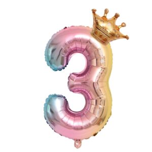 Aluminum Film 32 Inch Digital Crown Foil Number Balloons Gradient Color Digital Balloon Birthday Party Decoration Balloon Baby Birthday Shower Wedding Anniversary Balloon Themed Party Decoration(3)