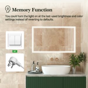 ANTEN 40" x 24" Bathroom Mirror with LED Lights, Backlit LED Bathroom Mirror, Anti-Fog, 3 Color Modes, Dimmable Vanity Bathroom Mirror Wall Mount, IP54 Waterproof, Horizontal&Vertical