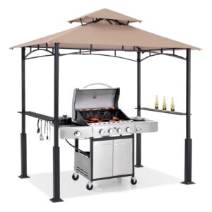 abccanopy 8'x 5' grill gazebo canopy - outdoor bbq gazebo shelter with led light, patio canopy tent for barbecue and picnic (khaki)