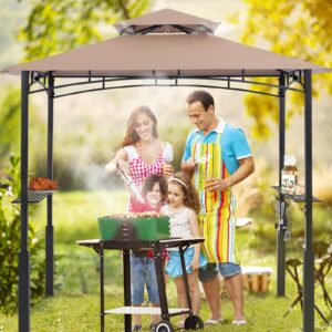 ABCCANOPY 8'x 5' Grill Gazebo Canopy - Outdoor BBQ Gazebo Shelter with LED Light, Patio Canopy Tent for Barbecue and Picnic (Khaki)