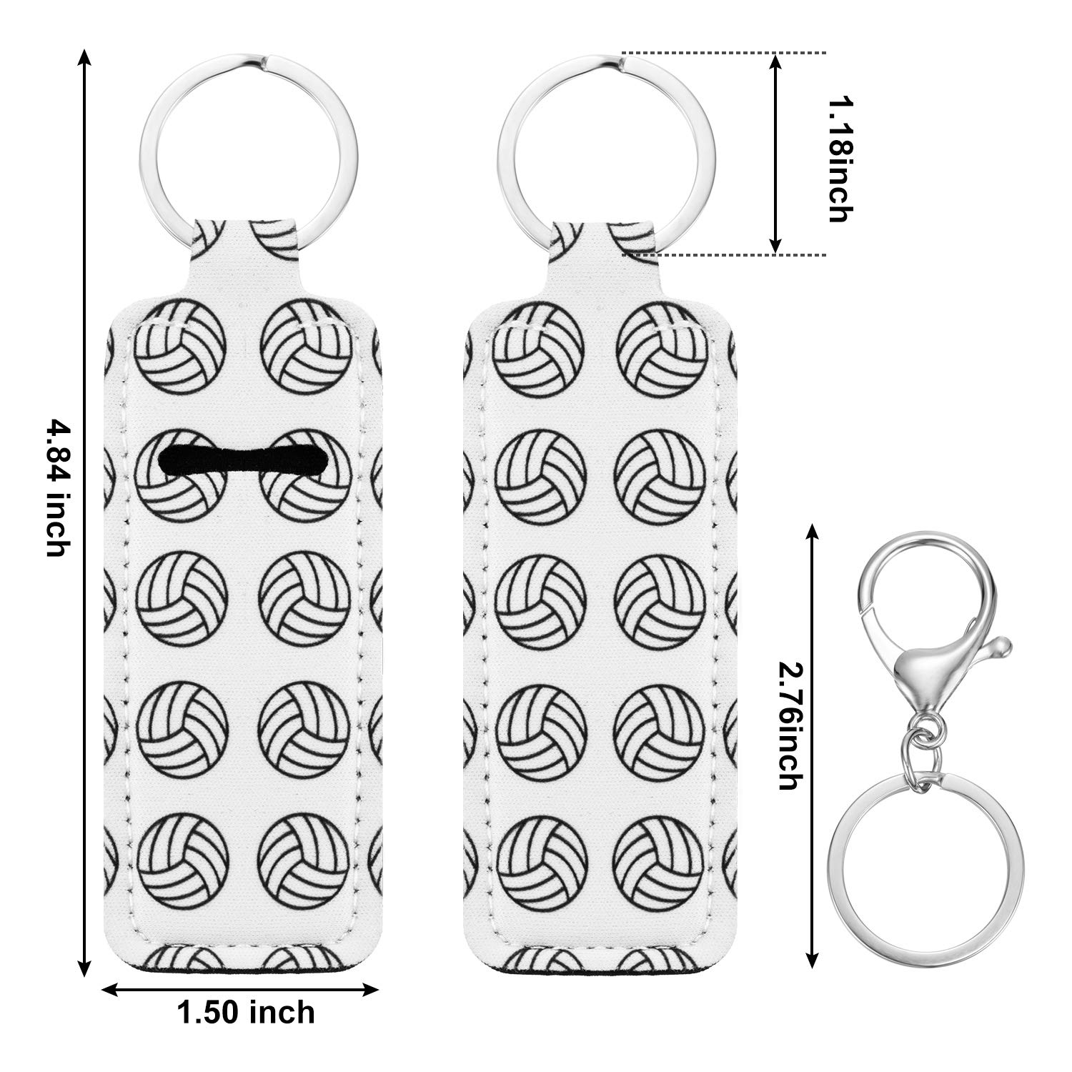 16 Pieces Volleyball Lipstick Holder Keychains Volleyball Lipstick Balm Holder Keychain Clip-on Lipstick Sleeve Pouch with 16 Pieces Metal Clip Cords for Lipstick Tracker