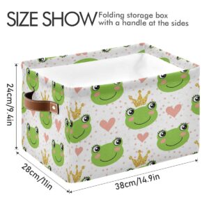 Cute Hearts Frog Animal Storage Basket Bin Large Fabric Toys Storage Cube Box with Handles Collapsible Closet Shelf Cloth Organizer Basket for Nursery Bedroom