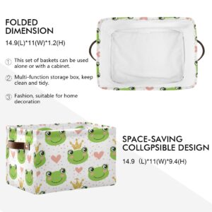 Cute Hearts Frog Animal Storage Basket Bin Large Fabric Toys Storage Cube Box with Handles Collapsible Closet Shelf Cloth Organizer Basket for Nursery Bedroom