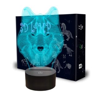 bagvhandbagro wolf 3d lamps, wolf night light, 7 led colors changing lighting, touch usb charge table desk bedroom decoration wolf fans birthday xmas gifts for boys girls kids friends baby