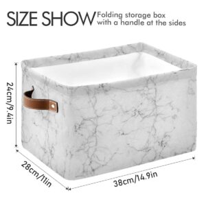 White Marble Storage Basket Bin Gold Glitter Large Fabric Toys Storage Cube Box with Handles Collapsible Closet Shelf Cloth Organizer Basket Set of 2 for Nursery Bedroom