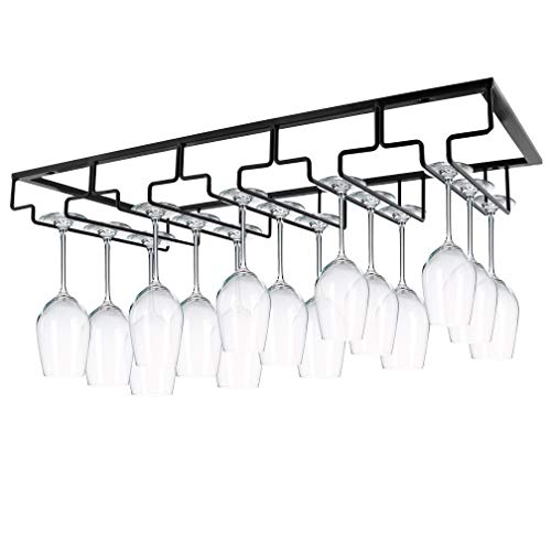 MOCOUM Wine Glasses Rack Under Cabinet Stemware Rack, Wine Glass Hanger Rack Wire Wine Glass Holder Storage Hanger for Cabinet Kitchen Bar (Black, 5 Rows 1 Pack)