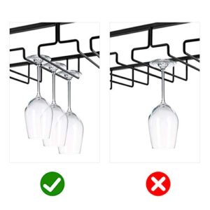 MOCOUM Wine Glasses Rack Under Cabinet Stemware Rack, Wine Glass Hanger Rack Wire Wine Glass Holder Storage Hanger for Cabinet Kitchen Bar (Black, 5 Rows 1 Pack)