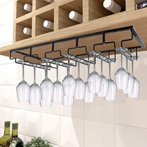 MOCOUM Wine Glasses Rack Under Cabinet Stemware Rack, Wine Glass Hanger Rack Wire Wine Glass Holder Storage Hanger for Cabinet Kitchen Bar (Black, 5 Rows 1 Pack)