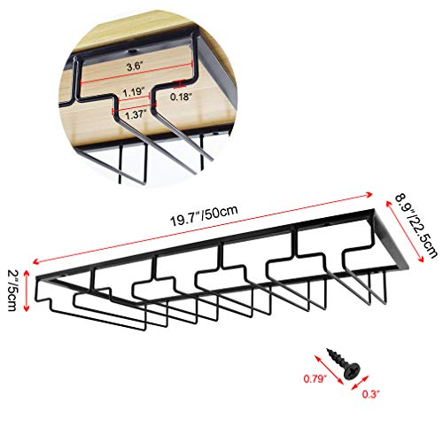 MOCOUM Wine Glasses Rack Under Cabinet Stemware Rack, Wine Glass Hanger Rack Wire Wine Glass Holder Storage Hanger for Cabinet Kitchen Bar (Black, 5 Rows 1 Pack)