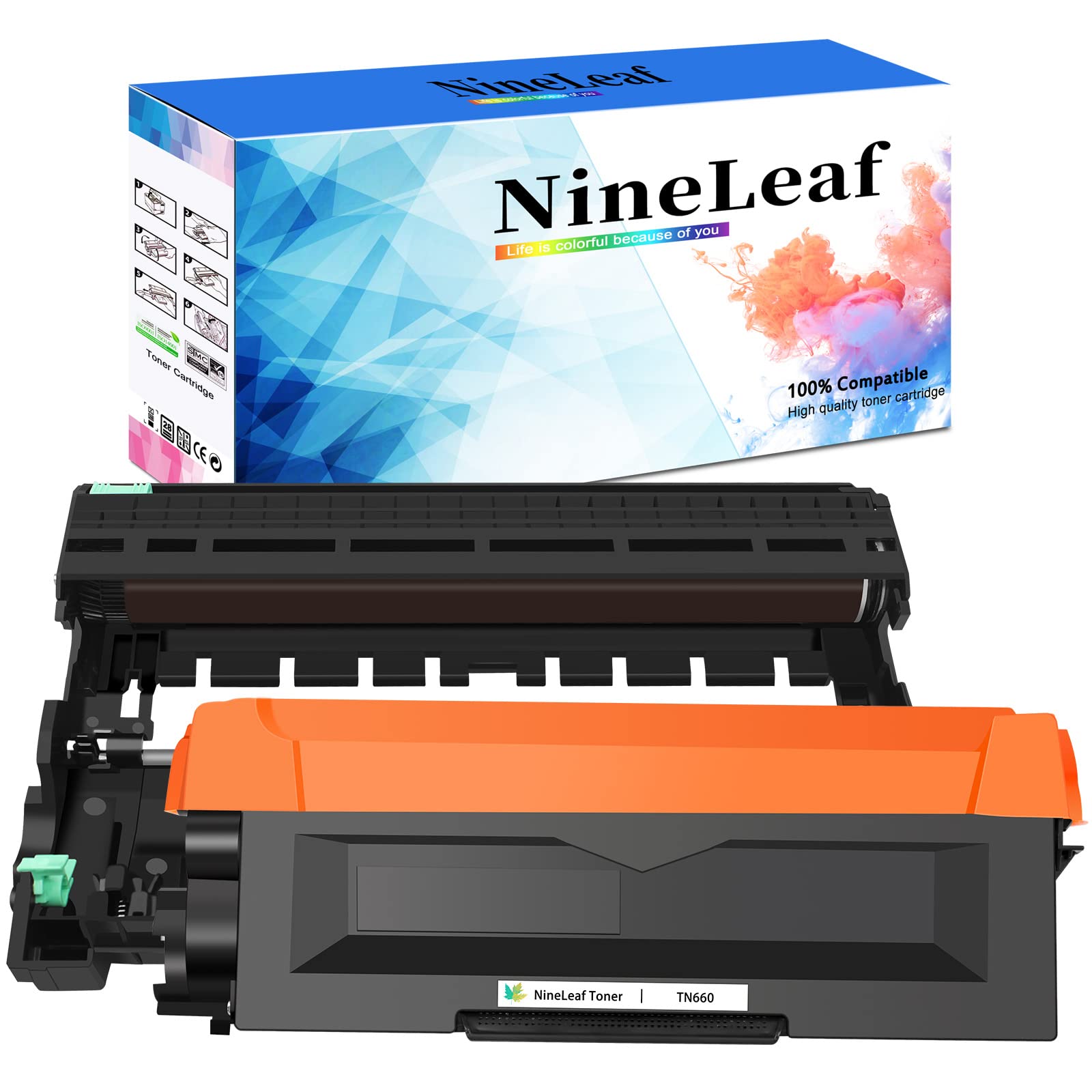 NineLeaf 2 Pack Combo TN630 TN-660 TN660 Toner Cartridge DR630 DR-630 Drum Unit Compatible for Brother HL-L2380DW MFC-L2740DW DCP-L2540DW Printer (1 Black Toner +1 Drum)