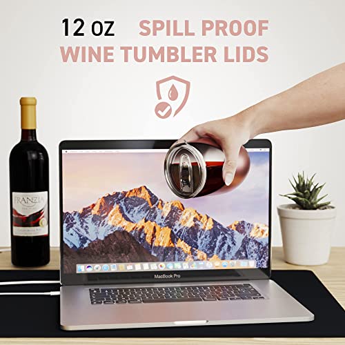 4 Wine Tumbler Lids 12 oz Spill Proof - 2.9 Inch Diameter - No Leak Splash Proof Replacement Silicon Slider Locking Closure, 4 Lids For Tumbler Open Close by C&Berg