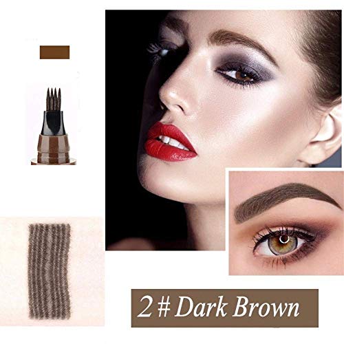 Microblading Eyebrow Pen, Eyebrow Pen 4 Points Eyebrow Pencil, Creates Lasting MakeUp Professional Natural Looking Eyebrows, Cover Sparse Areas, Daily Waterproof Eyebrow with Gift (02#Dark Brown)