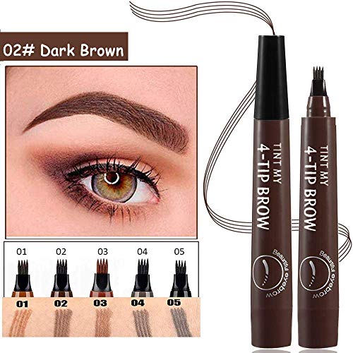 Microblading Eyebrow Pen, Eyebrow Pen 4 Points Eyebrow Pencil, Creates Lasting MakeUp Professional Natural Looking Eyebrows, Cover Sparse Areas, Daily Waterproof Eyebrow with Gift (02#Dark Brown)