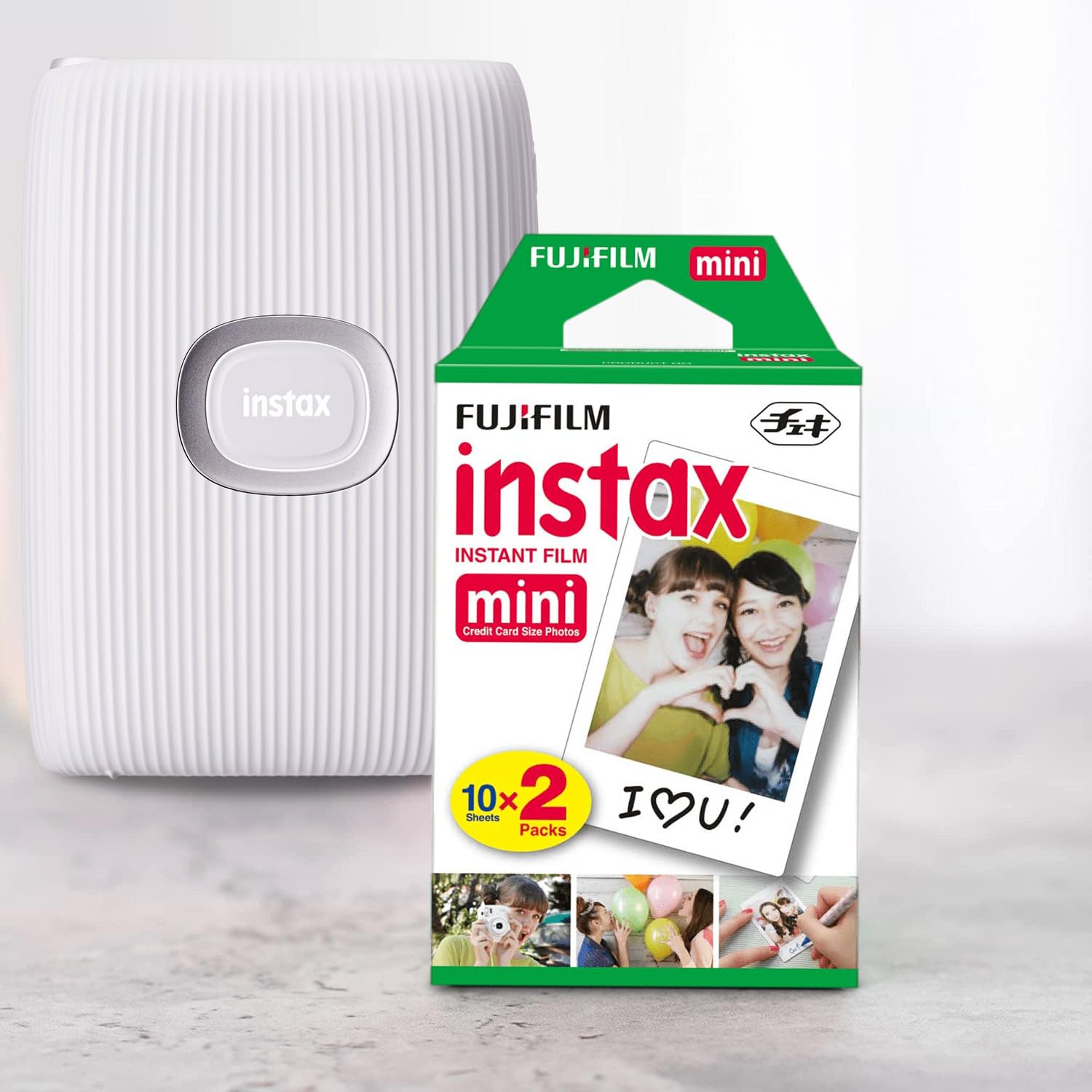 Fujifilm Instax Mini Link Instant Smartphone Printer (ASH) with Instax Film Pack (2 Items)