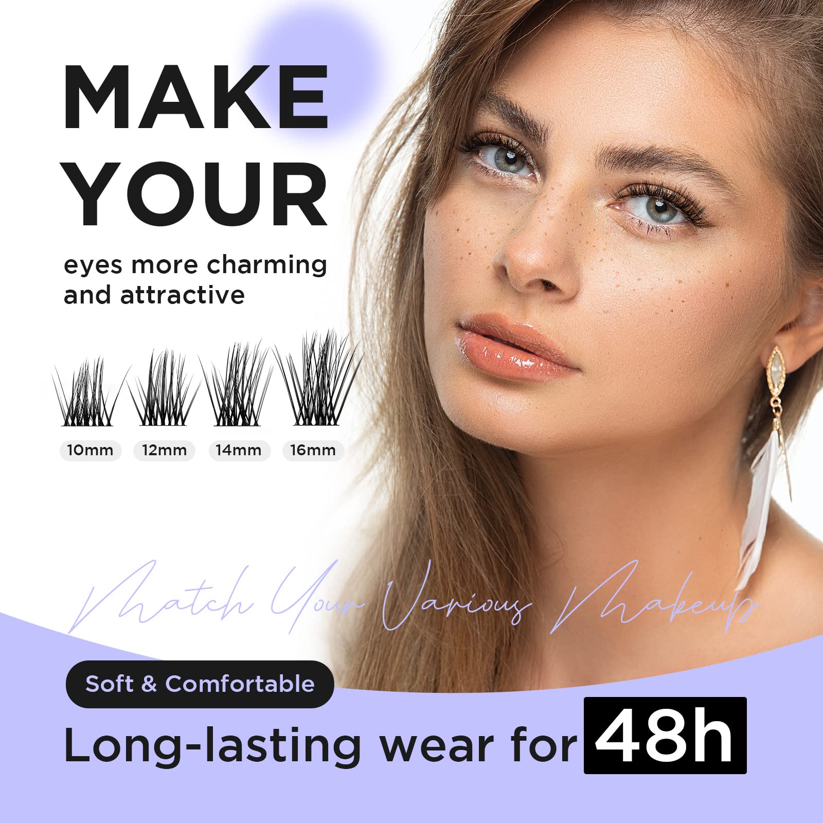 DIY Eyelash Extension,Cluster Lashes Individual False Eyelashes Extension Natural Look Reusable Glue Bonded Black Super Thin Band 48 Lash Clusters Mix by BEYELIAN (Style5 0.07 Mix Black Band)