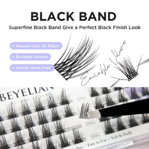 DIY Eyelash Extension,Cluster Lashes Individual False Eyelashes Extension Natural Look Reusable Glue Bonded Black Super Thin Band 48 Lash Clusters Mix by BEYELIAN (Style5 0.07 Mix Black Band)