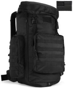 protector plus tactical hiking daypack 70-85l military molle assault backpack army traveling camping pack bug out bag outdoor rucksack (rain cover & patch included),black