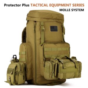 Protector Plus Tactical Hiking Daypack 70-85L Military MOLLE Assault Backpack Army Traveling Camping Pack Bug Out Bag Outdoor Rucksack (Rain Cover & Patch Included),Black