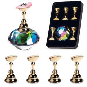 nail art practice stands, magnetic nail tips holders fingernail display stands with 5 pieces alloy practice stand and one crystal base for diy nail art practicing manicure tools