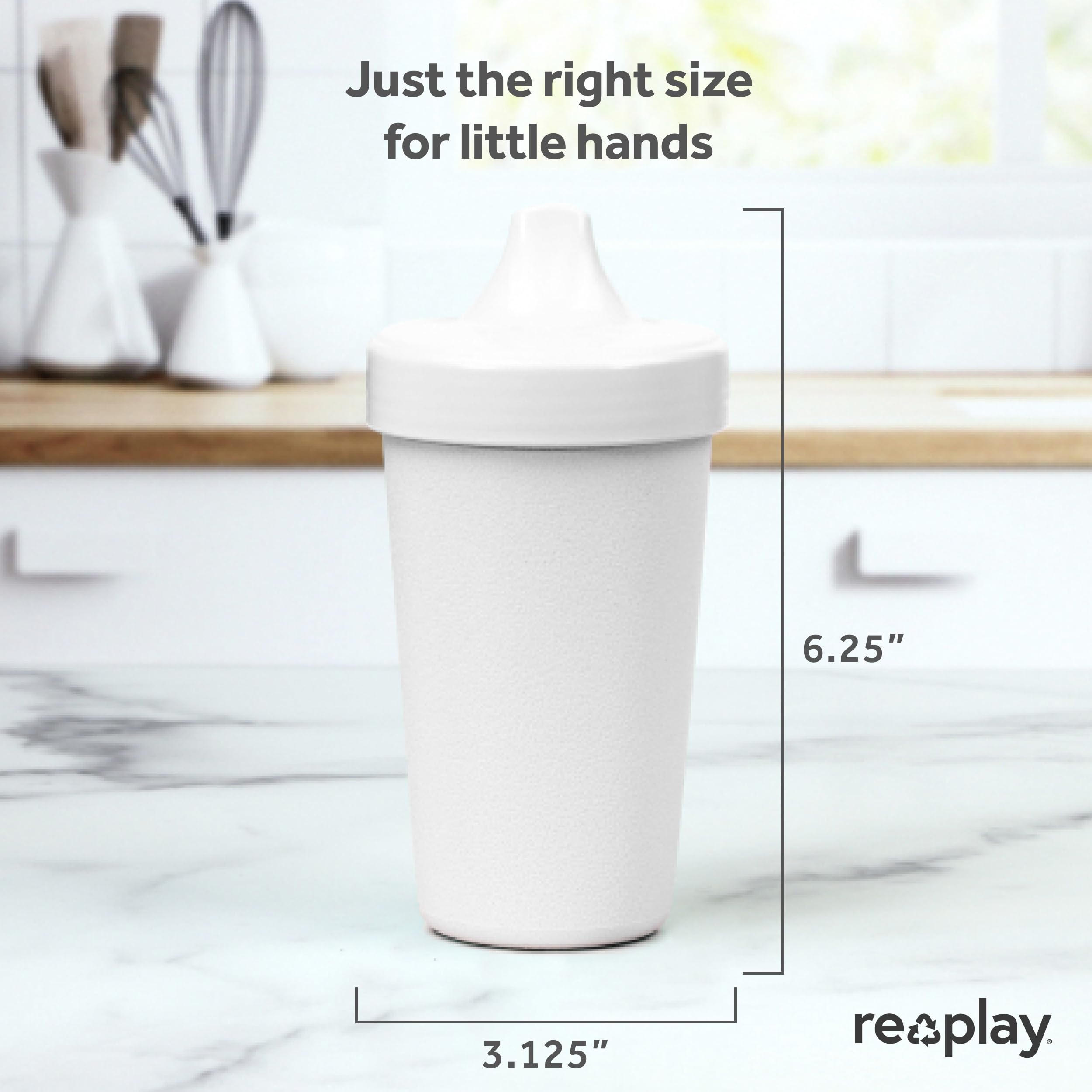 Re-Play Made in USA 10 Oz. Sippy Cups for Toddlers, Set of 3 - Reusable Spill Proof Cups for Kids, Dishwasher/Microwave Safe - Hard Spout Sippy Cups for Toddlers 3.13 x 6.25, Seashell