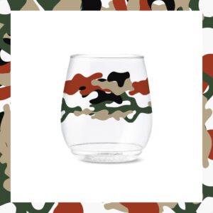 TOSSWARE POP 14oz Vino Camo Series, SET OF 6, Premium Quality, Recyclable, Unbreakable & Crystal Clear Plastic Printed Glasses