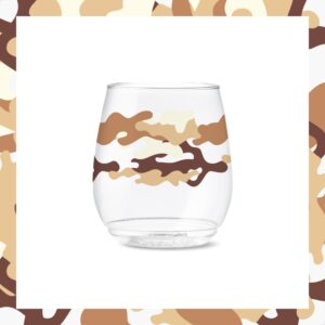 TOSSWARE POP 14oz Vino Camo Series, SET OF 6, Premium Quality, Recyclable, Unbreakable & Crystal Clear Plastic Printed Glasses