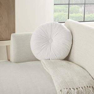 Mina Victory Sofia Round Ruched Velvet Cream 16"X16" Round Throw Pillow